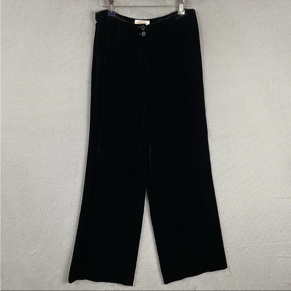 Talbots Velvet Pants Womens Size 4P Black Pull On Straight Leg Silk Blend NWT